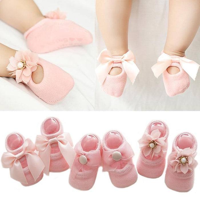 Baby Girl  Anti-Slip Cotton Bow Lace Flower Floor Socks Spring Socks Excellent Quality Everyday Wear