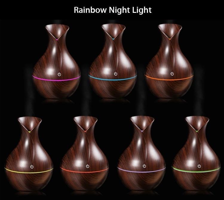 Essential Oil Diffuser 130ml Wood Grain Vase-Shaped  Aromatherapy Cool Mist Humidifier With 7 Colors LED Lights & Waterless Auto Shut-Off For Home Office