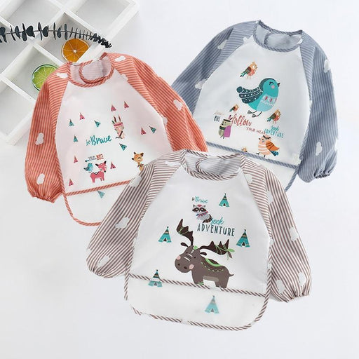 Cute Cartoon Print Baby Waterproof Long Sleeve Apron Children Feeding Smock Bib Baby Accessories