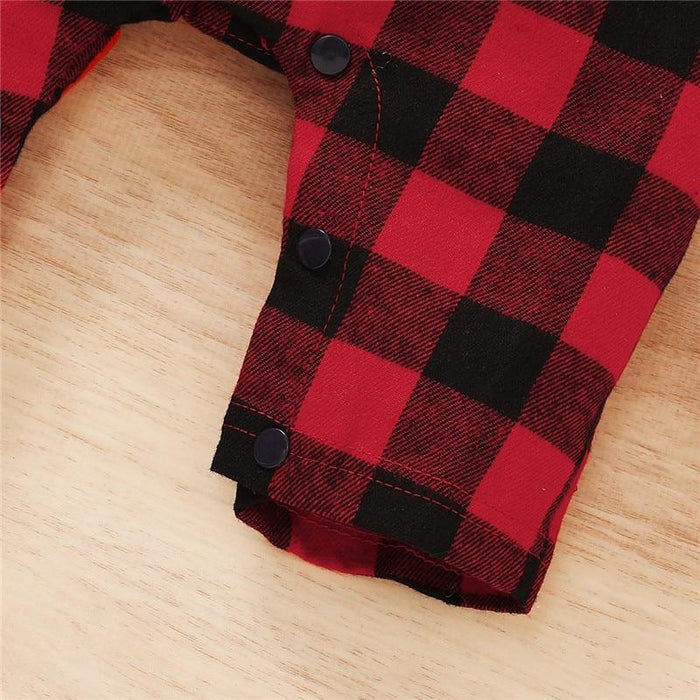 Spring Autumn Newborn Cotton  Casual classic Plaid Collar Jumpsuit for Baby Boys / Girls In Elegant Retro Modern Style