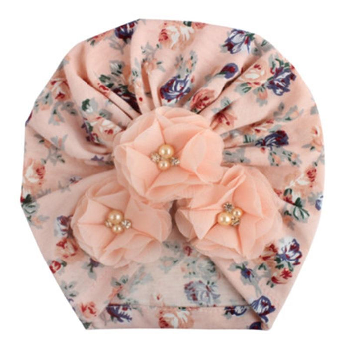 Handmade Luxury Flower With Pearl Cotton Soft Baby Turban Headband Handmade Elastic Baby Head Wrap Newborn Hair Accessories For Girls