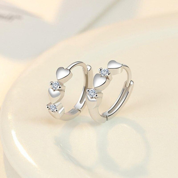 New Elegant Silver Crystal Heart Stud Earrings Luxury Trend for Women Fashion Jewelry