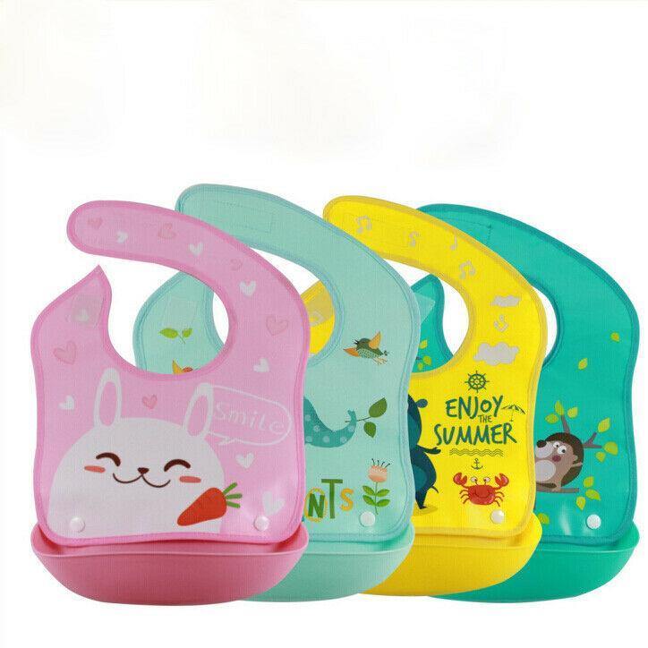 Waterproof Silicone Bib Feeding Food Catcher Baby Newborn Cartoon Aprons Adjustable Baby Bibs For Kids