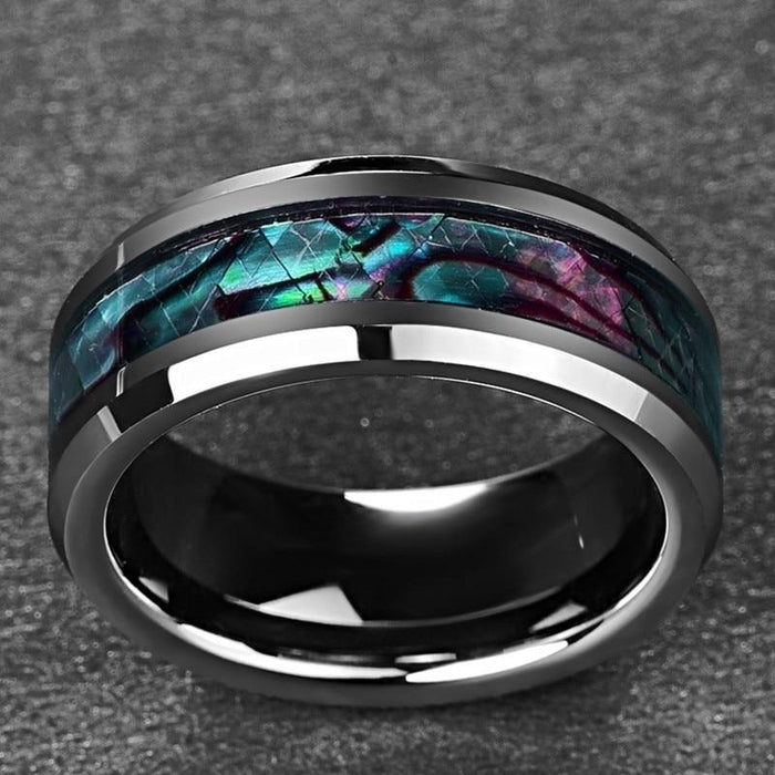 Luxury Elegant Handmade Fashionable Anti-Alergic Abalone Shell Beveled Stainless Steel Ring for Man and Woman