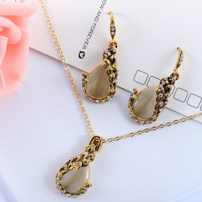 Modern Jewelry Sets For Women Elegant Water-Drop Rhinestone Elegant Pendant Luxury Necklace Hook Earrings Jewelry Set