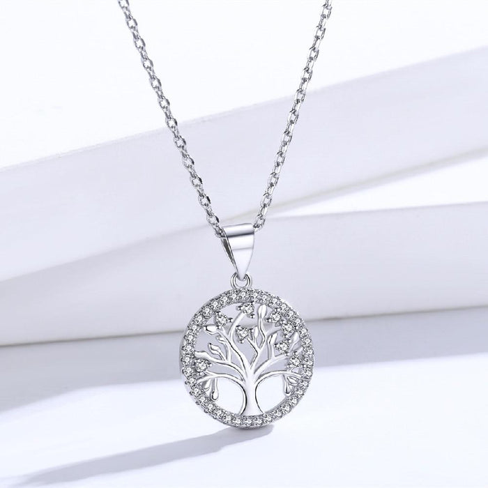 Authentic 925 Sterling Silver  Life Tree Necklace For Ladies Nature Lucky Jewelry Pendant Link Charm