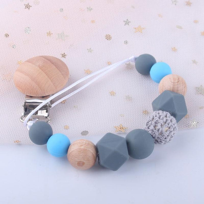 Modern Handmade Chain Wooden Holder For Pacifier Clips Leash Strap Nipple Holder For Infant Feeding For Baby