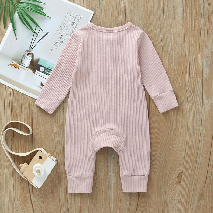 Infant Baby Boy Girl Cotton Romper Knitted Ribbed Jumpsuit Solid Clothes Warm Outfit For Kids