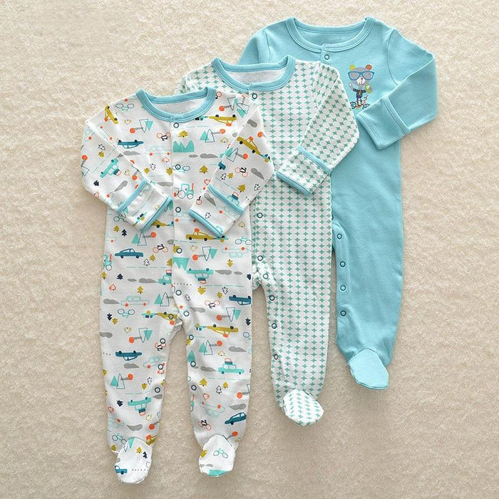 3Pcs Baby unisex Rompers  Long Sleeve Sleep suit Cartoon Jumpsuit Baby Pajamas Stes For Kids Between 0-12Months