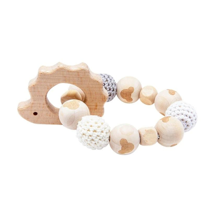 Wooden Teether Hedgehog Crochet Beads Wood Crafts Ring Engraved Bead Baby Teether Wooden Toys For Kids Rattle