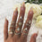 Women Crystal Finger Knuckle Rings Set For Girls Moon Lotus Charm Bohemian Ring Fashion Jewelry Gift