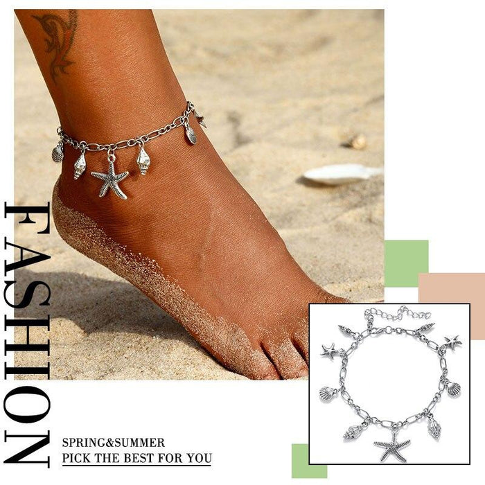 Female Heart Anklets Barefoot Crochet Sandals Foot Jewelry Bracelets For Women Leg Chain