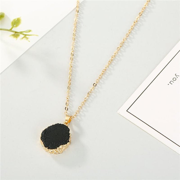 9 Styles European Resin Stone Round Pendant Necklace for Women Broken Stone Chain Necklace for Female