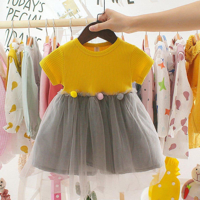 Fashion Modern New Spring Toddler Kids Baby Girls Patchwork Tulle Casual  Princess Dress For Girls