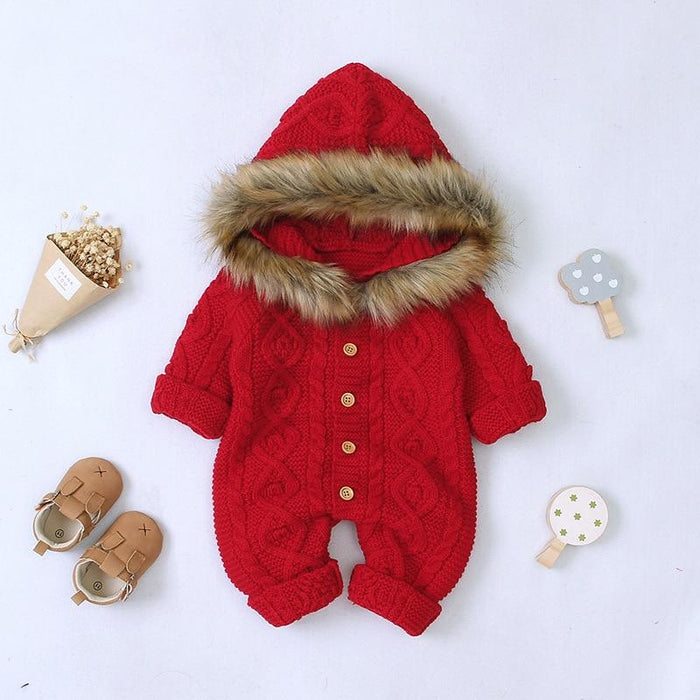 Modern elegant Baby Warm Coat For Newborn Baby Hooded Knit Romper Baby Jumpsuit outfit In Modern Design