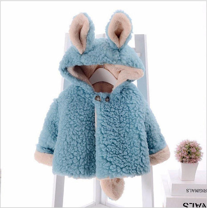 Baby Girl Einter Jacket Girl Cute Rabbit HoodedJacket Children's Wool Sweater Plus Thick Warm Plush For Kids