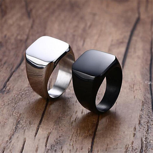 Great High Quality New Stainless Steel Elegant Black Men's Rings All-gloss Amazing Square Solid Titanium Classic Ring Luxury Wedding Engagement Jewelry