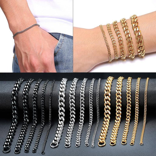 Luxury Popular Mens Simple 3-11mm Stainless Steel Curb Cuban Link Chain Bracelets for Women and Men Unisex Wrist Jewelry Brecelet