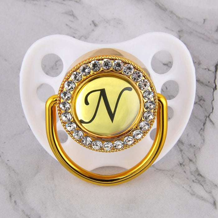 Luxury Glam Crystal White Bling Pacifier 26 Initial Letters Available Handmade Rhinestones Baby Pacifier For Baby