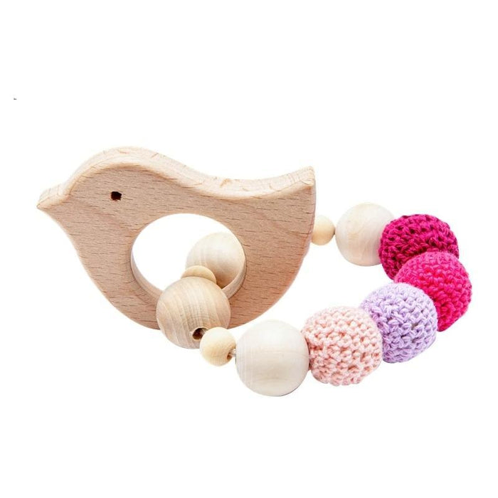 Wooden Teether Hedgehog Crochet Beads Wood Crafts Ring Engraved Bead Baby Teether Wooden Toys For Kids Rattle