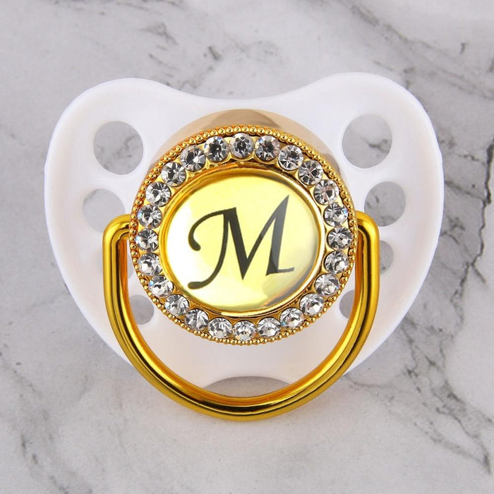 Luxury Glam Crystal White Bling Pacifier 26 Initial Letters Available Handmade Rhinestones Baby Pacifier For Baby