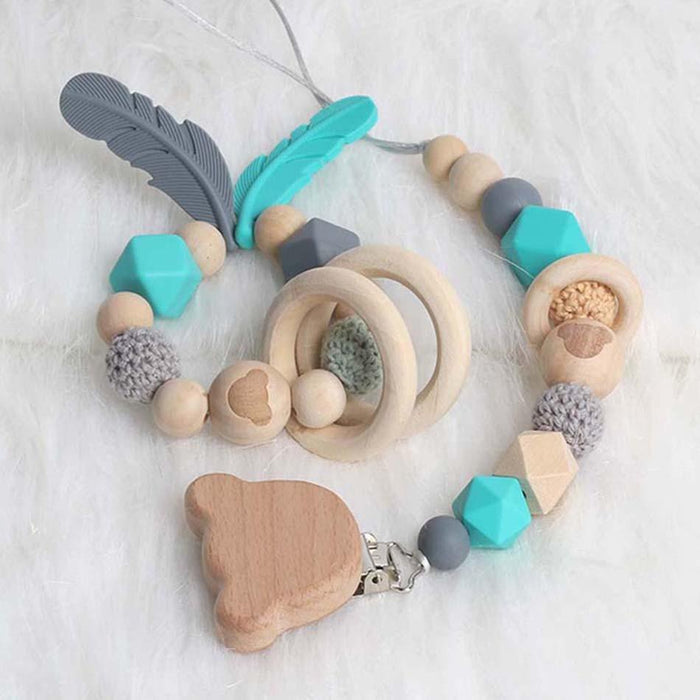 Modern Wood Pacifier Clip Chain Holder Nipples Pacifier Clips Pacifier Teether Teething Toy Cartoo Wooden Bracket For Pacifier For Kids