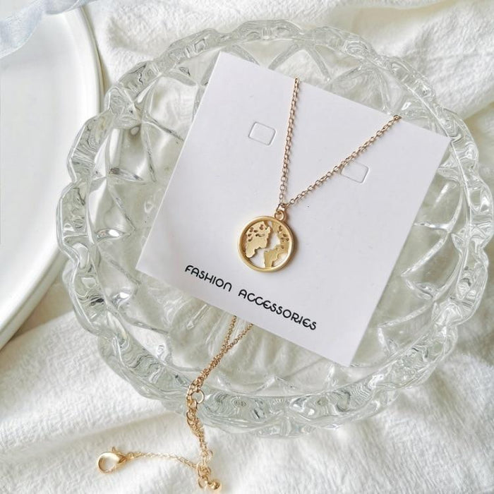 Modern Gold World Map  Necklaces & Pendants Dainty For Women and Girls Jewelry Cool Design And Excellent Gift