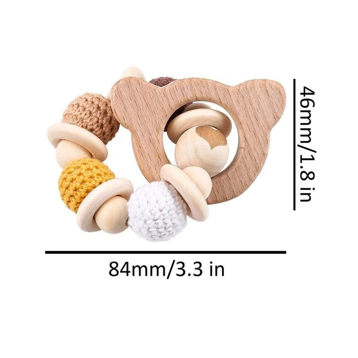 Wooden Teether Hedgehog Crochet Beads Wood Crafts Ring Engraved Bead Baby Teether Wooden Toys For Kids Rattle