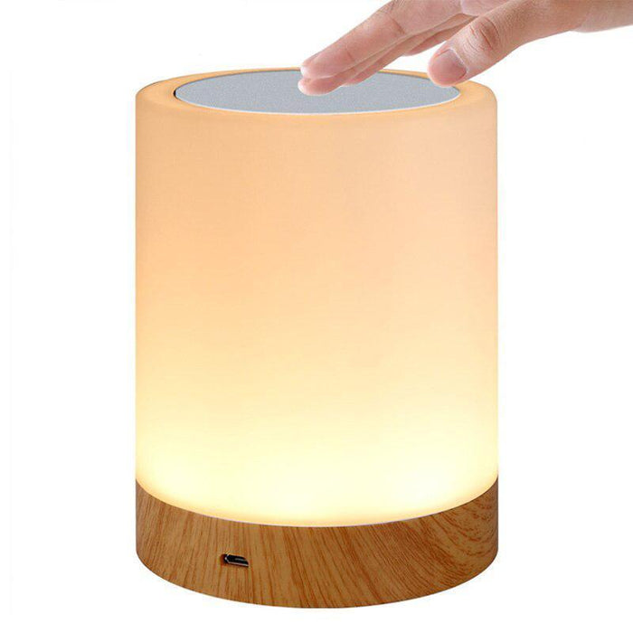 Modern Retro Touch Smart 7 colors USB Charging LED Touch Colorful Night Lamp Wood Grain Bed Light Home Office Decoration Gift For Home Room or Office Camping lamp For Kids