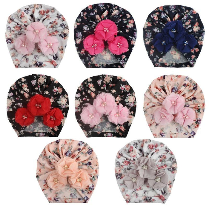 Handmade Luxury Flower With Pearl Cotton Soft Baby Turban Headband Handmade Elastic Baby Head Wrap Newborn Hair Accessories For Girls