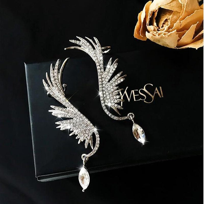 Luxury Elegant Crytal Angel wings Rhinestone Hanging Dangle Exaggerated Fashion Stud Earrings With Elegant Anti-allergy Design For Ladies and Women In New Trend Popular Style