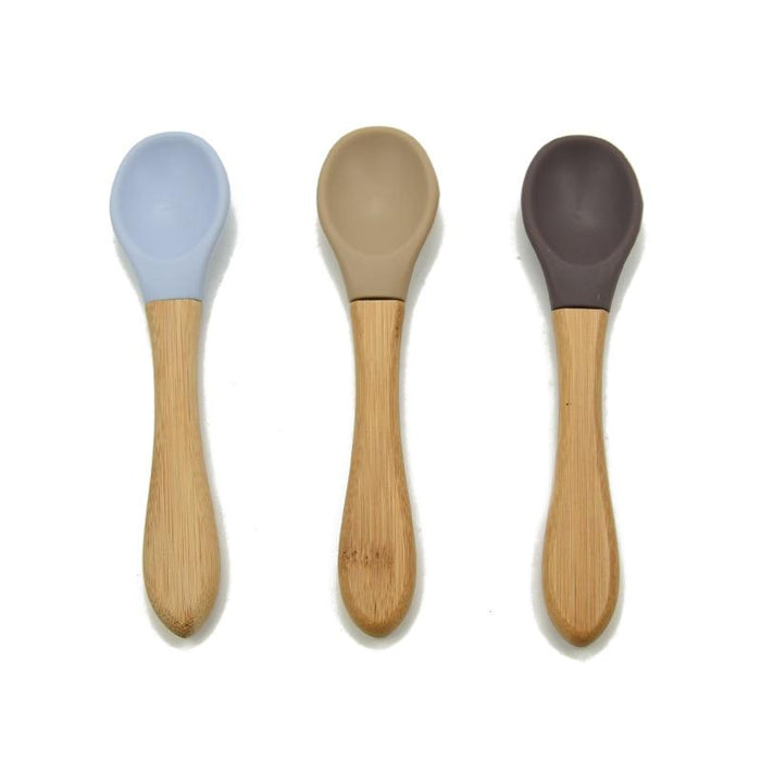 New Colors Baby Wooden Spoon Organic Silicone Tip Toddlers Infant Feeding Spoon Food Grade Material Soft Tableware Perfect For Baby Boys And Girls