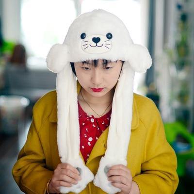 Modern Elegant Winter Interesting Girls Animals Ear Moving Jumping Hats Children and Adults Women Warm Rabbit Winter Caps In Modern Design