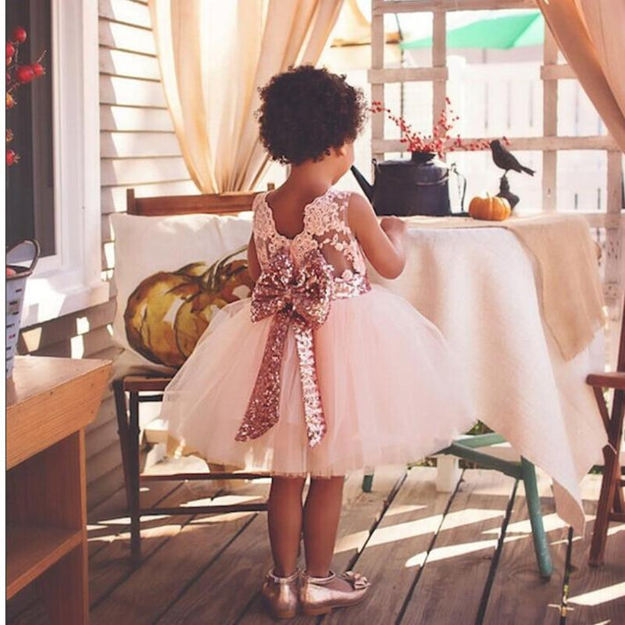 Pink Backless Princess Gold Luxury Dress With Bow Baby Dress for Girl Birthday Party Newborn dress For Birthday Girls Dress 1-5 years