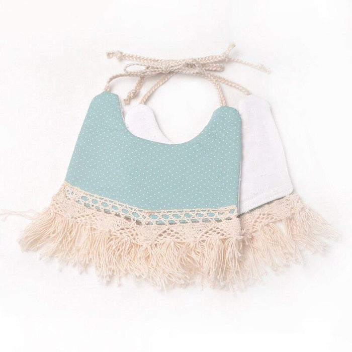 Double-deck Infant Baby Girl Boy Bib Kid Toddler Dinner Feeding Tassel Cotton Linen Burp Cloths