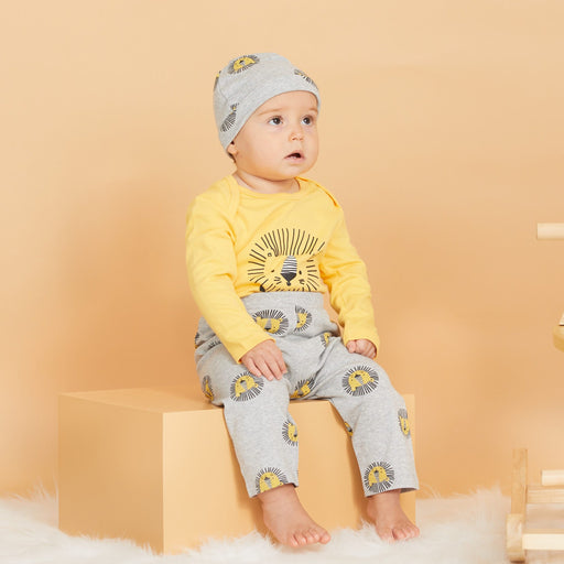 Autumn and Winter Cotton Lion Casual Baby Bodysuit Pants Hat Suit Pajamas Set OFr Boys And Girls Kids