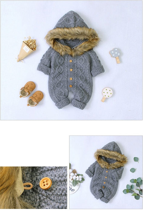 Modern elegant Baby Warm Coat For Newborn Baby Hooded Knit Romper Baby Jumpsuit outfit In Modern Design