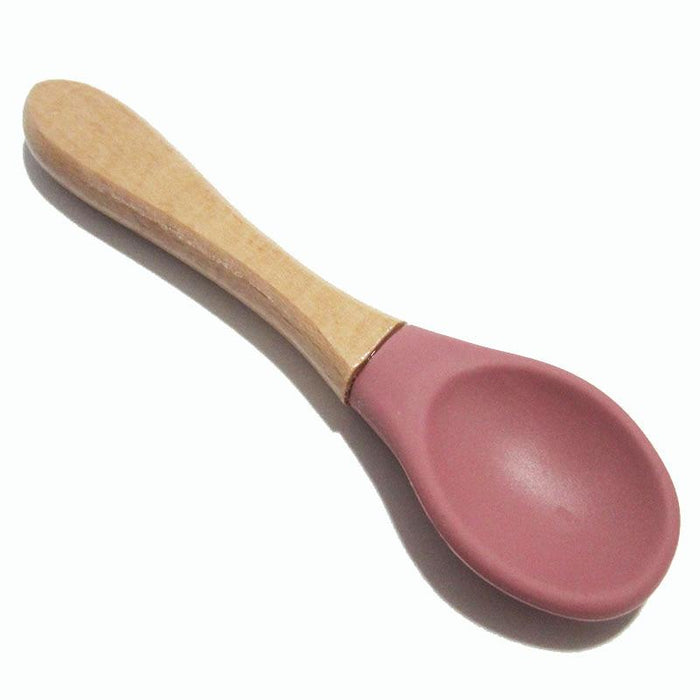 New Colors Baby Wooden Spoon Organic Silicone Tip Toddlers Infant Feeding Spoon Food Grade Material Soft Tableware Perfect For Baby Boys And Girls