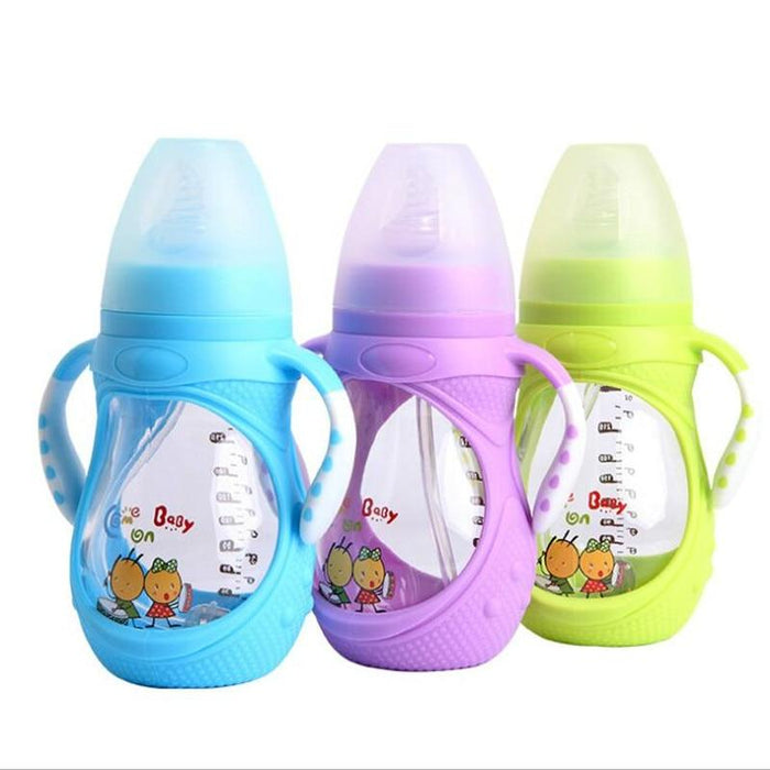 Infant Food Silicone Glass Feeding Bottle For Baby Feeding Bottle Children Drink Water to Feed Glass For Baby