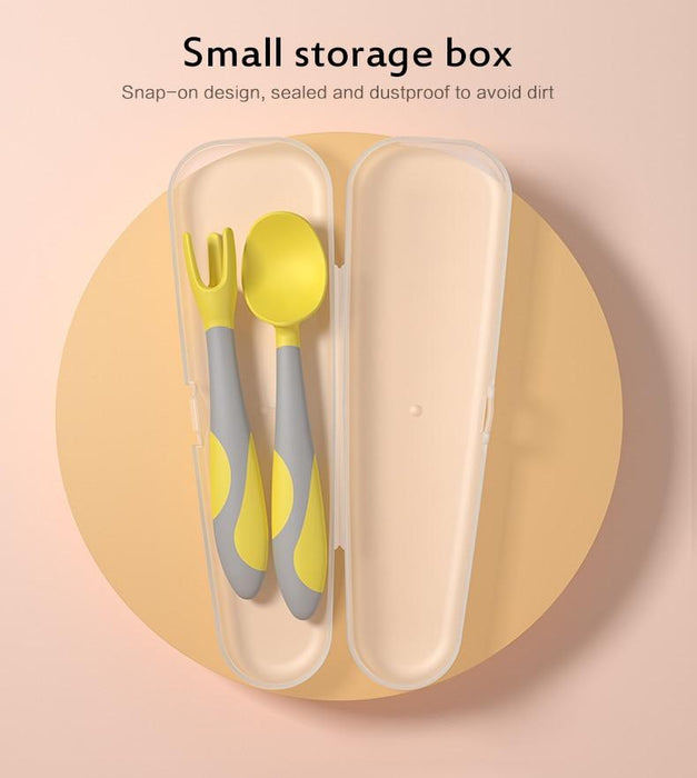 New Baby Training Twist Spoon And  Fork Silicone Feeding Infant Food Grades  Soft Head Children's Cutlery  With Storage For Boys And Girls