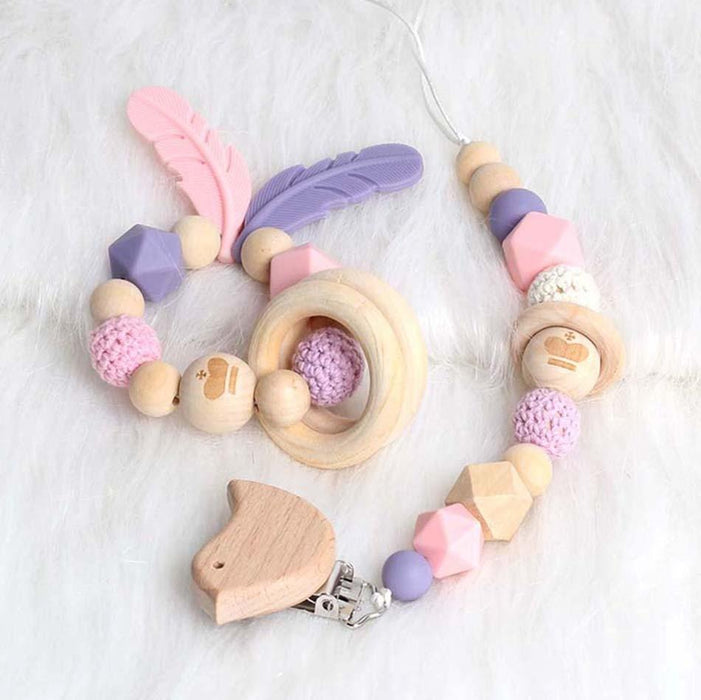 Modern Wood Pacifier Clip Chain Holder Nipples Pacifier Clips Pacifier Teether Teething Toy Cartoo Wooden Bracket For Pacifier For Kids