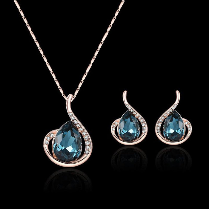 Modern Jewelry Sets For Women Elegant Water-Drop Rhinestone Elegant Pendant Luxury Necklace Hook Earrings Jewelry Set