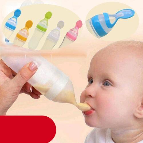 Safety Infant Baby Silicone Feeding With Spoon Feeder Food Rice Cereal Bottle For Best Gift For Kids and Baby