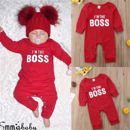 Cute Newborn Baby Child I'm the BOSS Romper Outfits Christmas Clothing Gifts for Boys/Girls Modern Red Jumpsuit