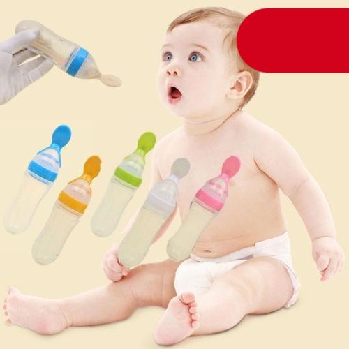 Safety Infant Baby Silicone Feeding With Spoon Feeder Food Rice Cereal Bottle For Best Gift For Kids and Baby