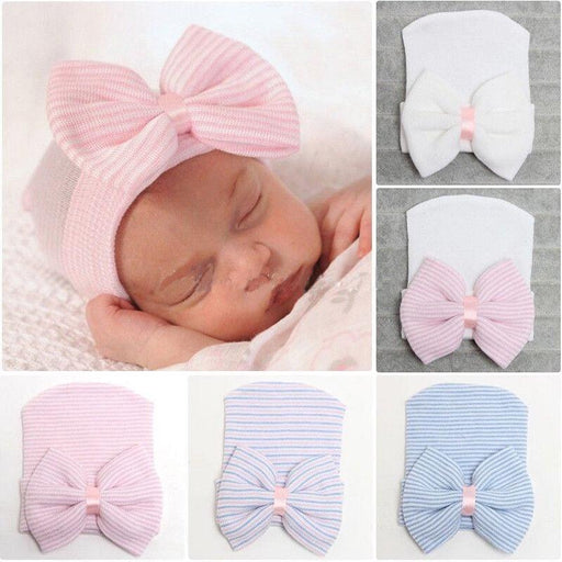 Newborn Baby Girls Striped Headband Headwear Toddler Soft Hat with Bow For Baby Girls