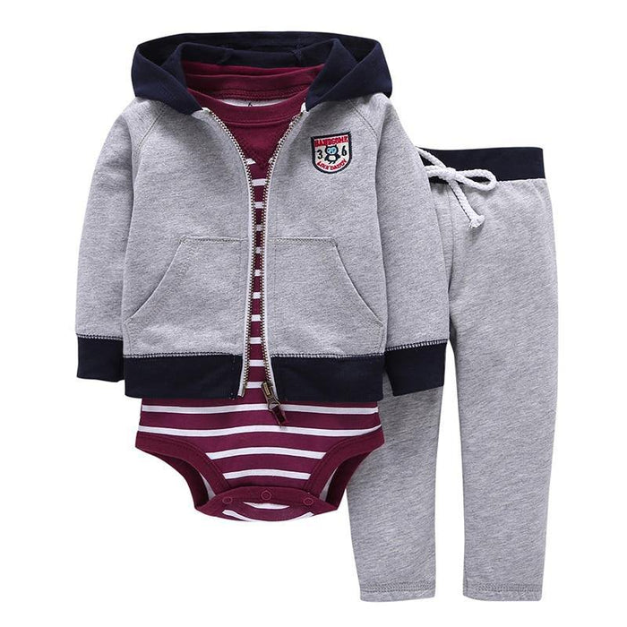 Modern Popular New Set Baby Cotton Long Sleeve Hooded Jacket Pant And Rompers For Newborn Outfits Unisex Clothing