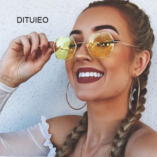 Yellow Women Retro Brand Designer Classic Sunglasses For Ladies Luxury Ladies Mirror Female Oculos de sol