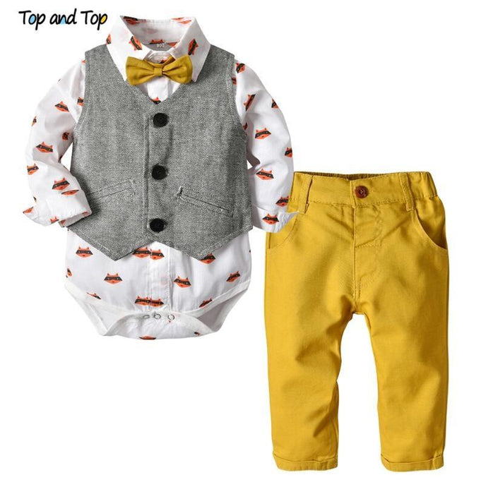 Luxury Modern Outfit Autumn Fashion Baby Boys Gentleman Bow Tie Rompers Pants Suit Baby Set For Celebrations