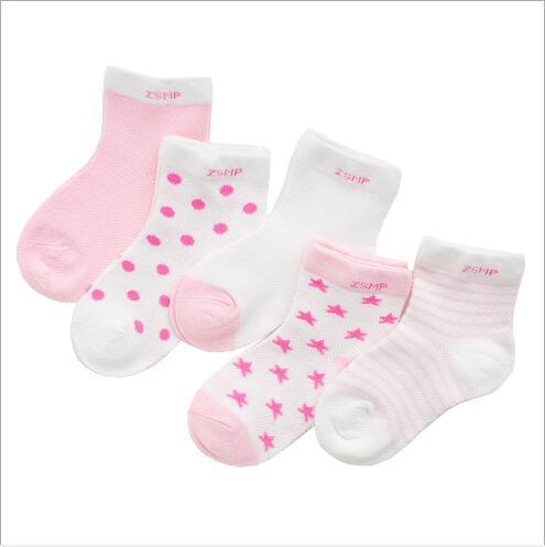 5 Pairs Pack  Children's Summer Mesh Socks Ultra-thin Breathable With Stars Moon Print For Boys And Girls